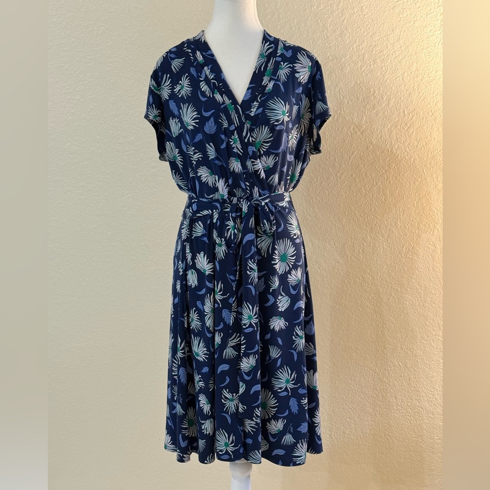 Liz Claiborne Navy Floral Faux Wrap Dress